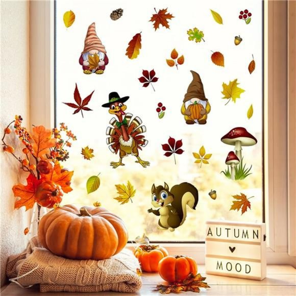 126 PCS Thanksgiving Window Clings Fall Decor Window Decals Sticker Double-Sided - Picture 2 of 7